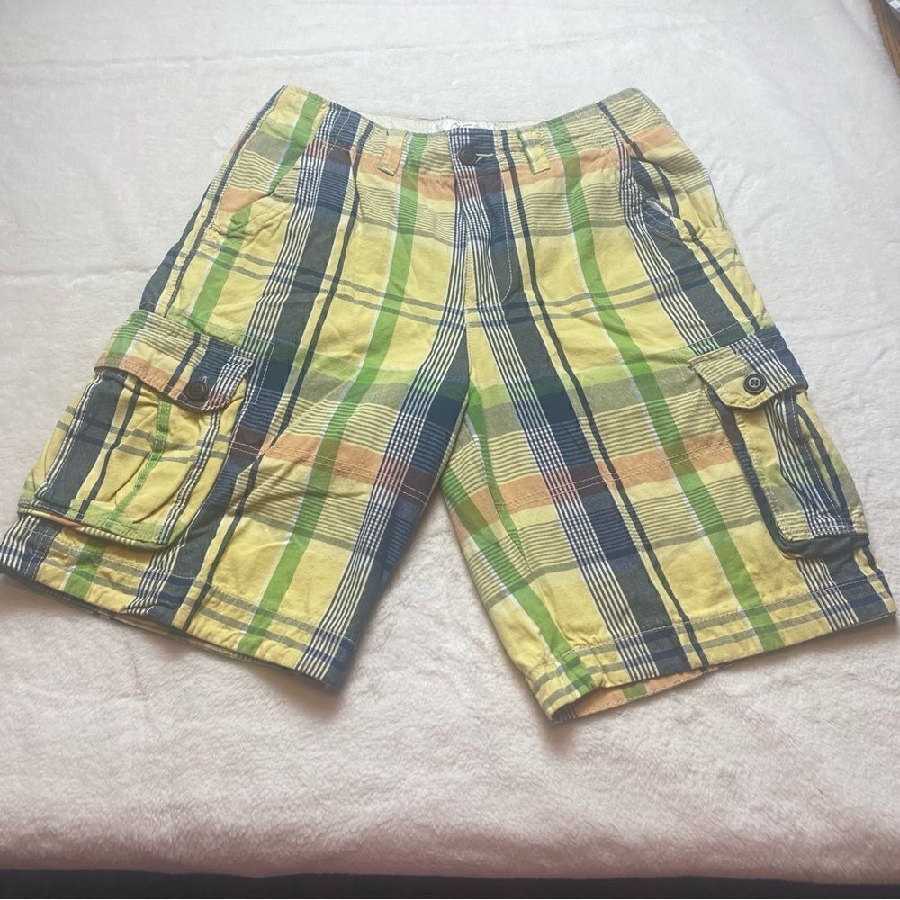 Ditch Plains Plaid Yellow Green Orange Blue Cargo Shorts Size 34